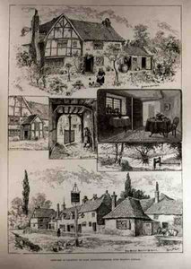 Schizzi a Chalfont St. Giles, Buckinghamshire, con il cottage di Milton, da The Illustrated London News, 4 giugno 1887 da Louis Wain
